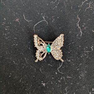 Elegant Gold and Green Butterfly Brooch